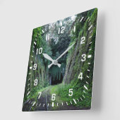 鉄道線路のある白い正方形の番号 スクエア壁時計 (傾斜)