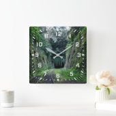 鉄道線路のある白い正方形の番号 スクエア壁時計 (ホーム)