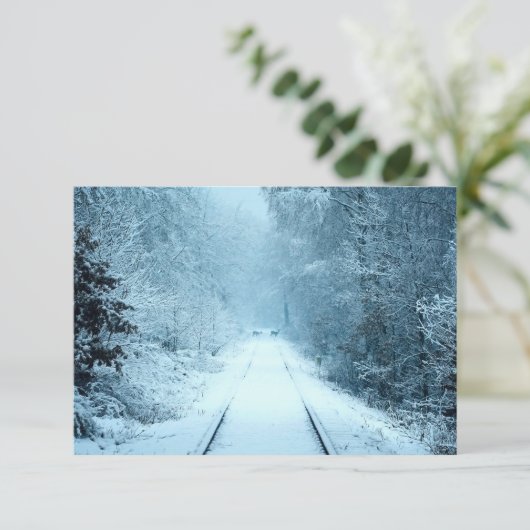 鉄道線路の上のクリスマス雪 サンキューカード (スタンド正面)