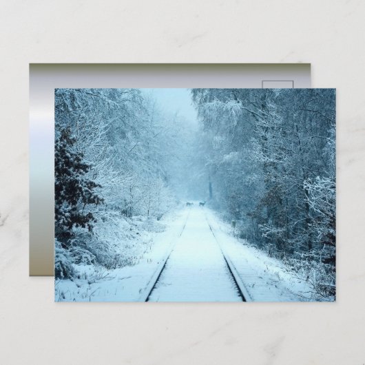 鉄道線路の上のクリスマス雪 ポストカード (正面/裏面)
