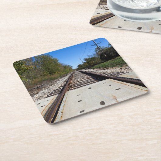 鉄道線路の写真 スクエアペーパーコースター (アングル)
