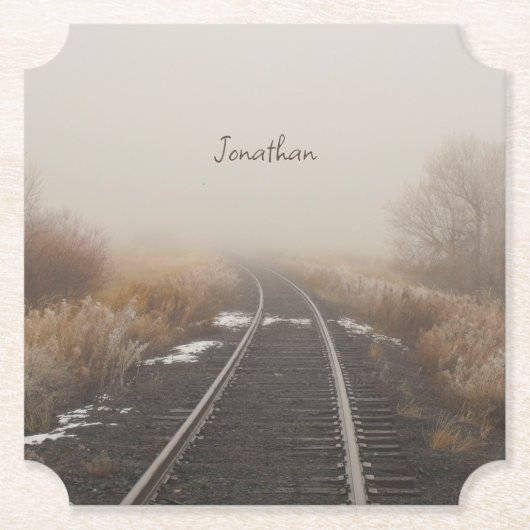 鉄道線路 – 冬の風景パーソナライズされた ラウンドペーパーコースター (正面)