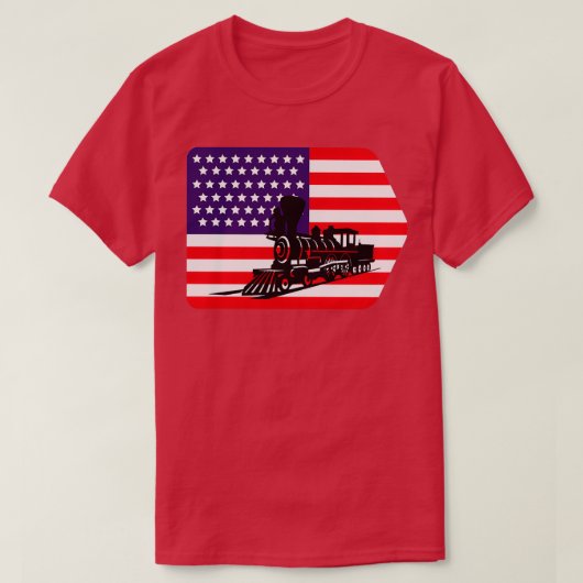 鉄道車両をテーマにしたアメリカ国旗 Tシャツ (デザイン正面)