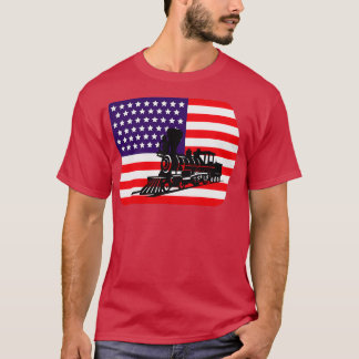 鉄道車両をテーマにしたアメリカ国旗 Tシャツ