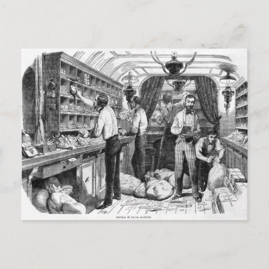 鉄道郵便車フランスののインテリア ポストカード (正面)