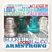 鉄道電信のガラス絶縁体の歴史 スクエアペーパーコースター (正面)