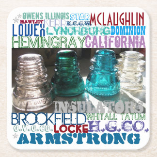 鉄道電信のガラス絶縁体の歴史 スクエアペーパーコースター