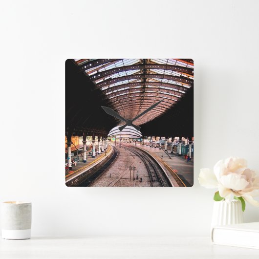 鉄道駅 スクエア壁時計 (ホーム)