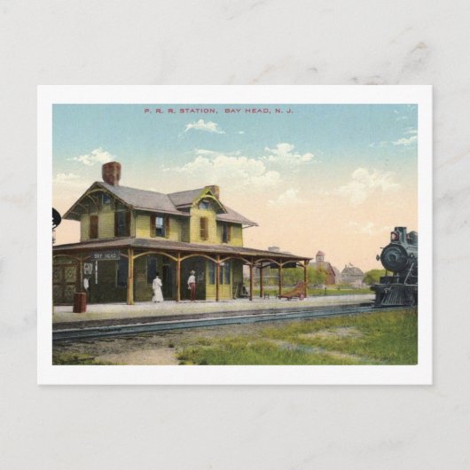 鉄道駅、ベイヘッド、ニュージャージー州ヴィンテージ ポストカード (正面)