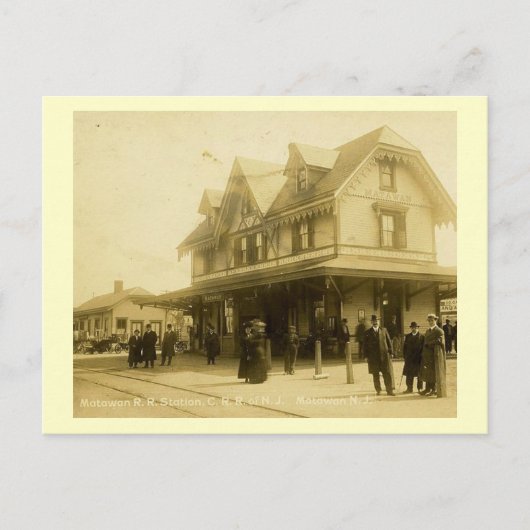 鉄道駅、マタワン、ニュージャージー州ヴィンテージ ポストカード (正面)