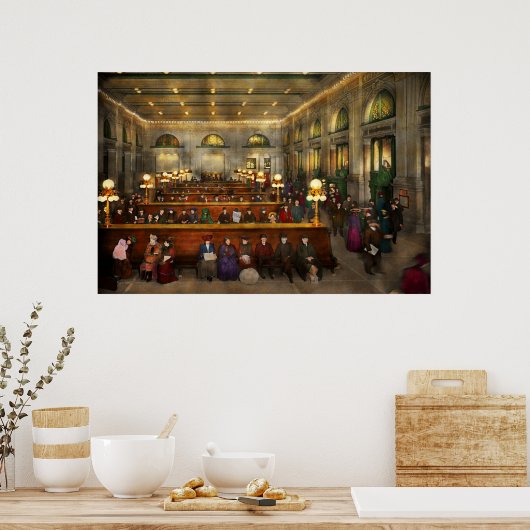 鉄道駅 – Waiting in Grand Central 1904 ポスター (キッチン)