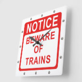 鉄道、列車標識に注意 スクエア壁時計 (傾斜)