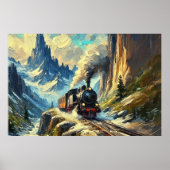 鉄道、山の中の蒸気列車 ポスター (正面)