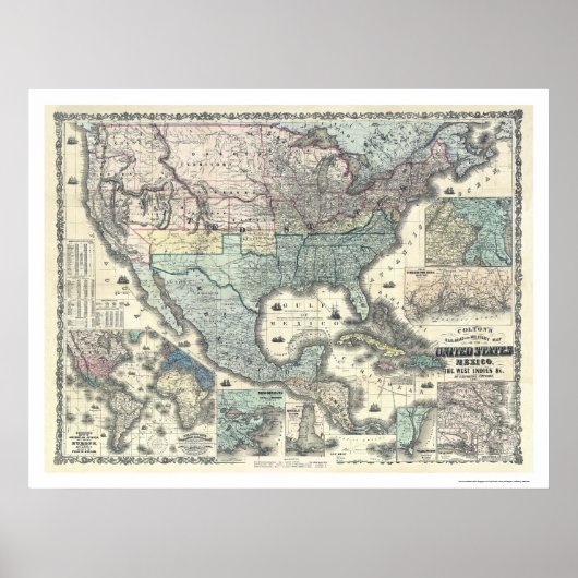 鉄道・軍隊地図USA 1862 ポスター (正面)