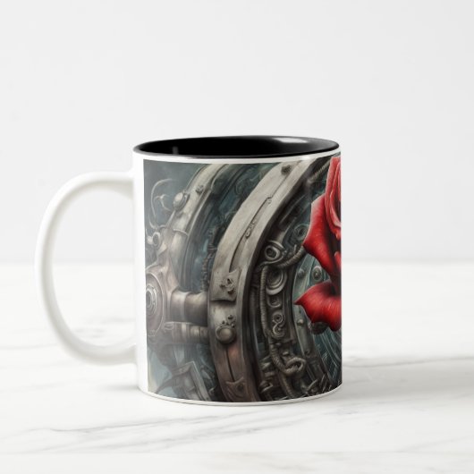 鉄鋼とバラ017 ツートーンマグカップ (左)