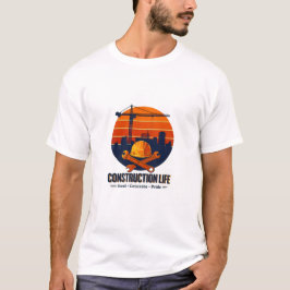 鉄骨とコンクリートのレトロな夕焼け建設現場 Tシャツ