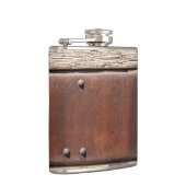 鉄、リベット、革と木のタフな茶色の外観 フラスク (右)