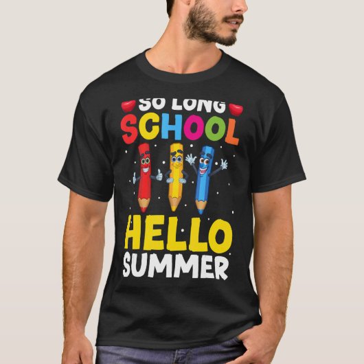 鉛筆そう長い学校の先生学生こんにちは夏 Tシャツ (正面)