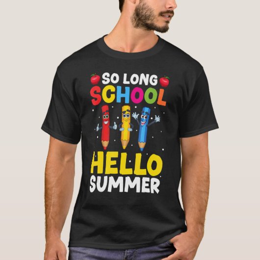 鉛筆そう長い学校の先生学生こんにちは夏 Tシャツ (正面)