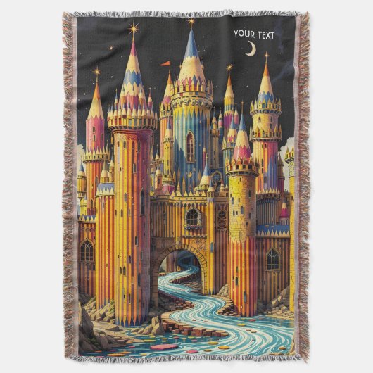 鉛筆で作られたファンタジーな可愛い城 スローブランケット (正面縦)