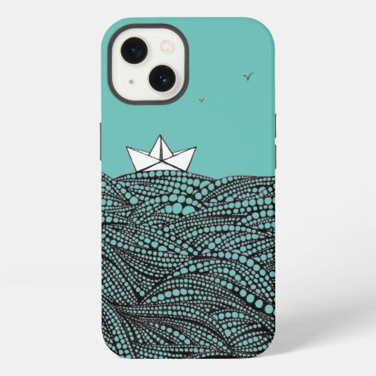 鉛筆で描かれた紙のボートの折り紙 iPhoneケース (裏面)