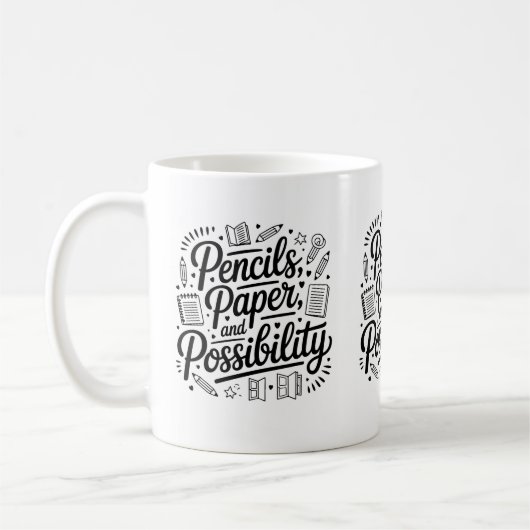 鉛筆と紙と可能性のマグカップ コーヒーマグカップ (左)