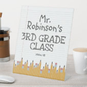 鉛筆と紙パーソナライズされた教室の看板 台座サイン (インサイチュ)