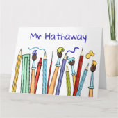 鉛筆と絵筆ありがとう先生ギフト カード (正面)