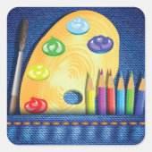 鉛筆と絵筆のアーティストスタンプ スクエアシール (正面)