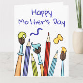 鉛筆と絵筆の母の日カード カード (正面)
