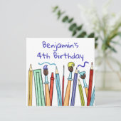 鉛筆と絵筆の誕生日招待状 (スタンド正面)