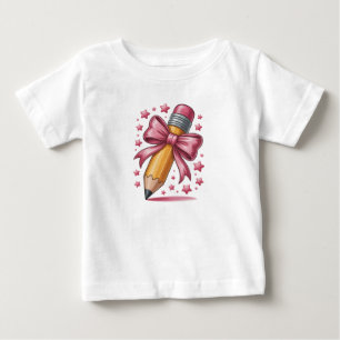 鉛筆のキュートなリボン 先生への感謝 学校 ベビーTシャツ