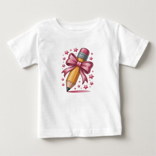 鉛筆のキュートなリボン 先生への感謝 学校 ベビーTシャツ (正面)