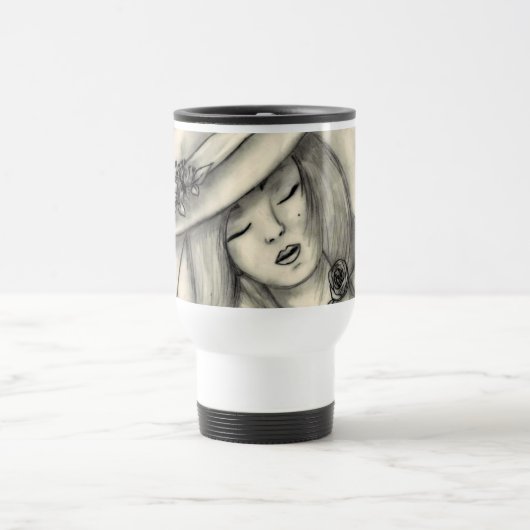 鉛筆のスケッチの睡眠の女の子のコップ トラベルマグ (中央)