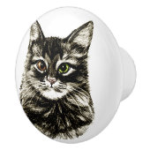 鉛筆のスケッチ猫の顔のキャビネットの引出しはノブを引っ張ります セラミックノブ (右)