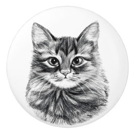 鉛筆のスケッチ猫の顔の引出しはノブを引っ張ります セラミックノブ