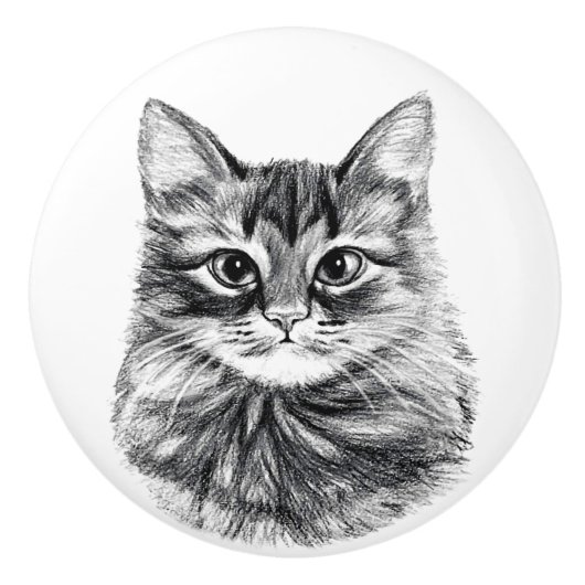 鉛筆のスケッチ猫の顔の引出しはノブを引っ張ります セラミックノブ (正面)