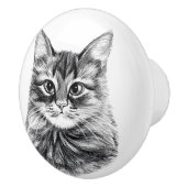 鉛筆のスケッチ猫の顔の引出しはノブを引っ張ります セラミックノブ (右)