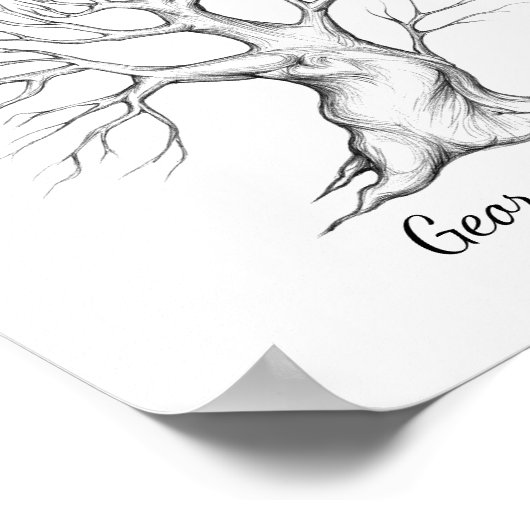 鉛筆のスケッチ結婚の指紋のゲストブックツリー ポスター (角)