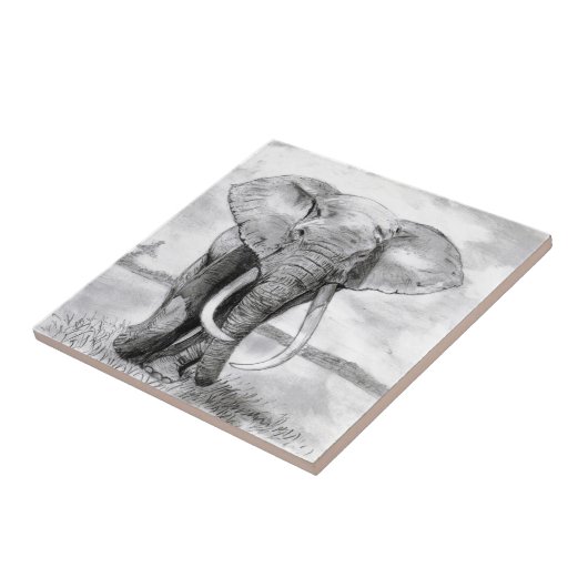 鉛筆のデザインのアフリカゾウのスケッチ タイル (側面)