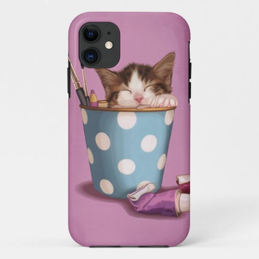 鉛筆のポットの子ネコ Case-Mate iPhoneケース (裏面)