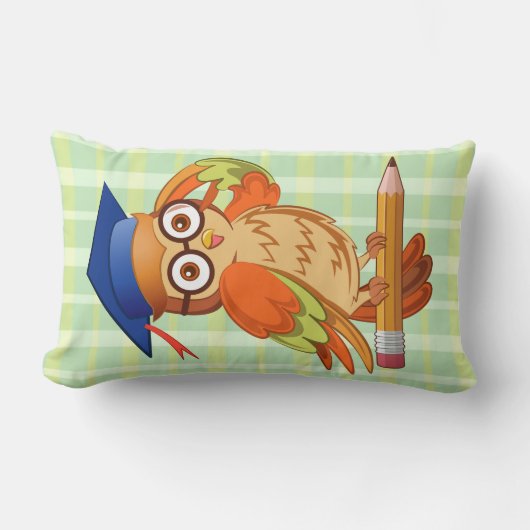鉛筆の上のかわいいおたくのフクロウ ランバークッション (正面)
