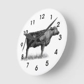 鉛筆の肉用牛か雌牛: 現実主義: 引くこと ラウンド壁時計 (傾斜)