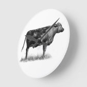 鉛筆の肉用牛か雌牛: 現実主義: 引くこと ラウンド壁時計 (傾斜)