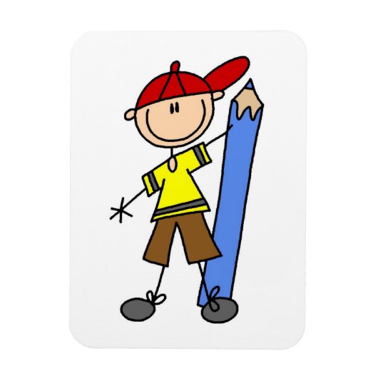 鉛筆を持った棒人間少年 マグネット (縦)
