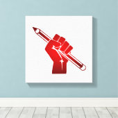鉛筆を持って拳を上げる キャンバスプリント (インサイチュ (ウッドフロア))