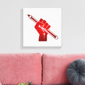 鉛筆を持って拳を上げる キャンバスプリント (インサイチュ (リビング))