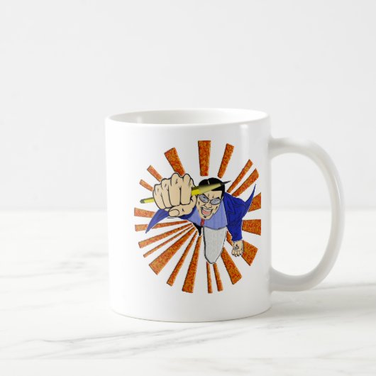 鉛筆を持つスーパーヒーロー コーヒーマグカップ (右)