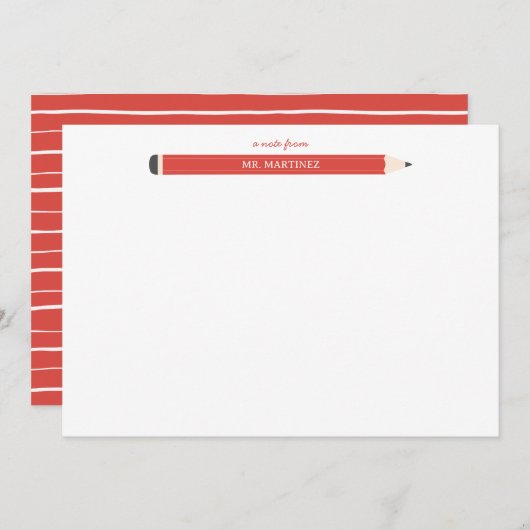 鉛筆イラストの学校の先生のための文房具 ノートカード (正面/裏面)