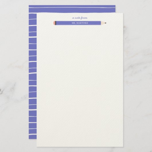 鉛筆イラストレーション学校先生文房具 便箋 (正面/裏面)